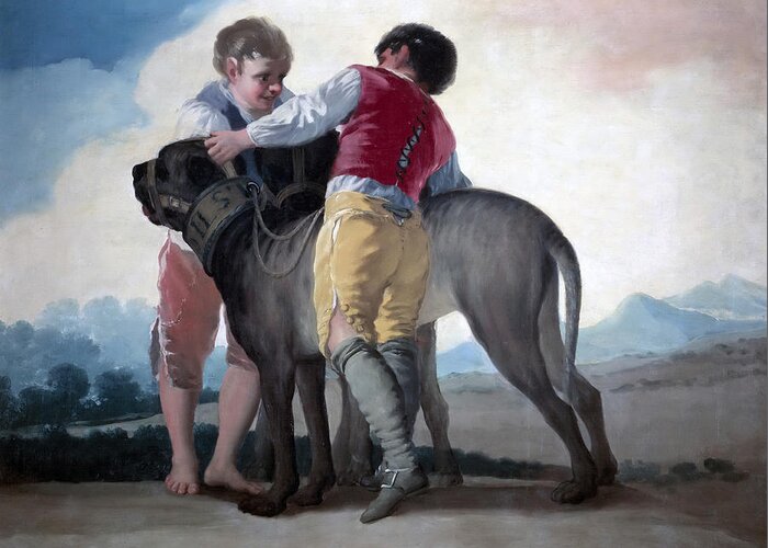 Francisco Goya Greeting Card featuring the painting Boys with Mastiffs #1 by Francisco Goya