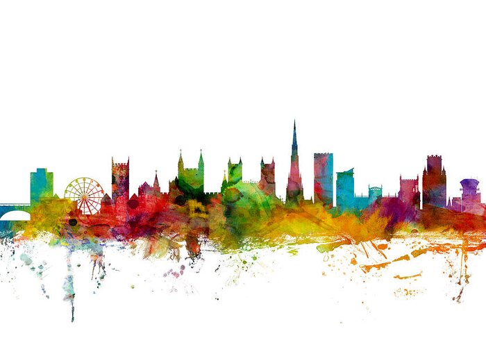 City Greeting Card featuring the digital art Bristol England Skyline #1 by Michael Tompsett