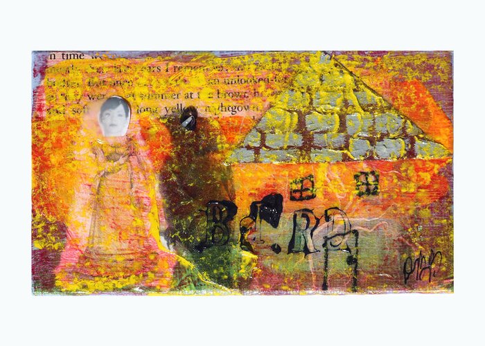 Bright Greeting Card featuring the mixed media Brown House No 4 by Dawn Boswell Burke