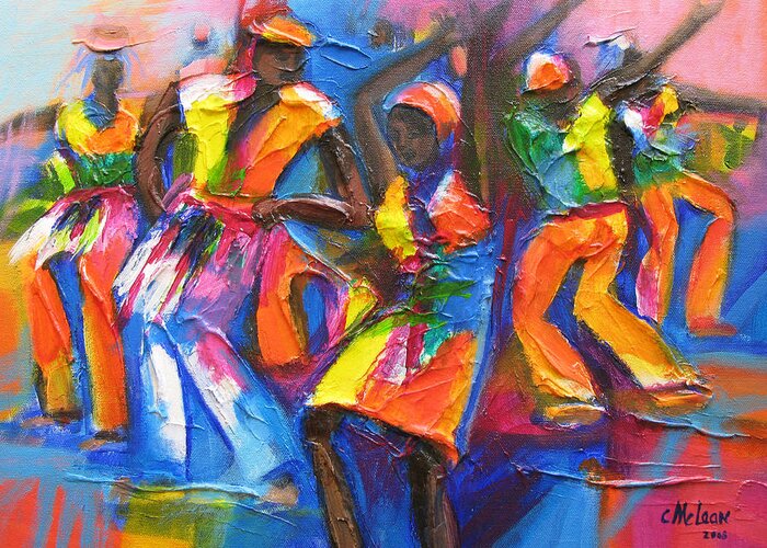 Abstract Greeting Card featuring the painting Carnival Jump Up #1 by Cynthia McLean