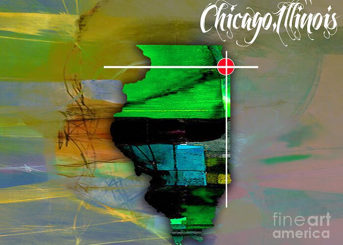 Chicago Art Greeting Card featuring the mixed media Chicago Illinois Map Watercolor #1 by Marvin Blaine