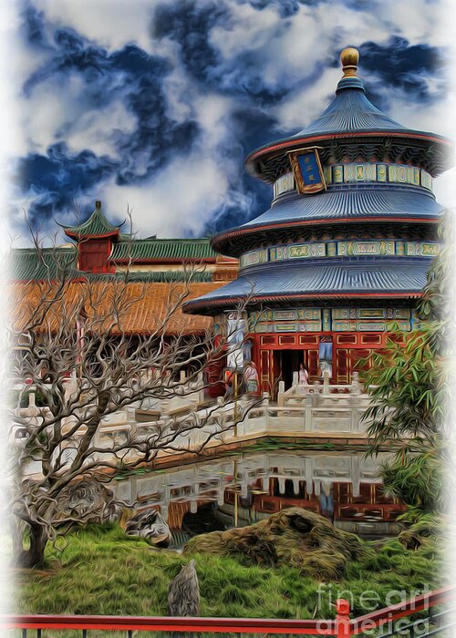 Painting Greeting Card featuring the photograph Chinese Temple V #1 by Lee Dos Santos