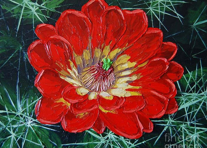 Desert Greeting Card featuring the painting Claret Cup by Cheryl Fecht