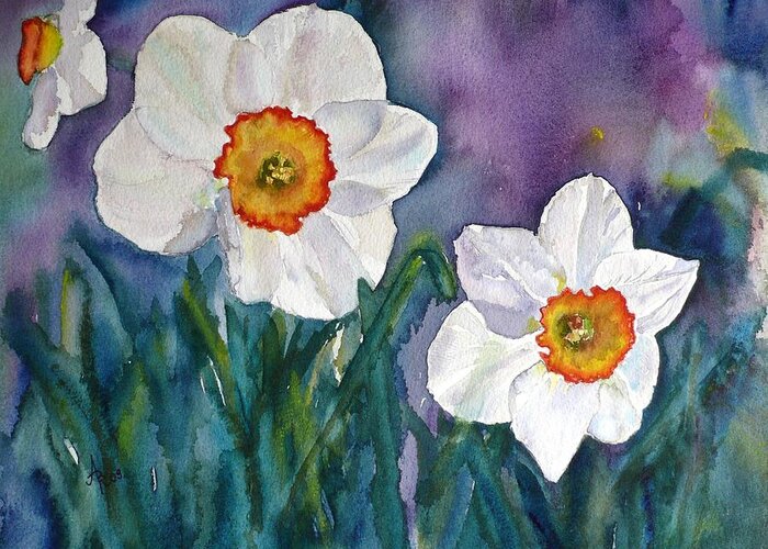 Fine Art Greeting Card featuring the painting Daffodil Dream #1 by Anna Ruzsan