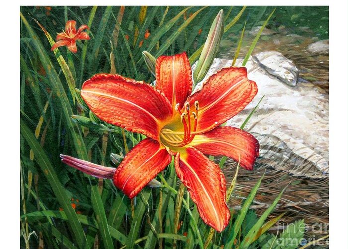 Day Lily Painting Greeting Card featuring the painting Day Lily #2 by Bob George