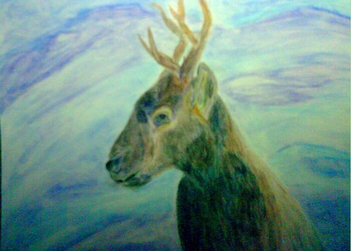 Deer Greeting Card featuring the mixed media Deer at Home by Suzanne Berthier