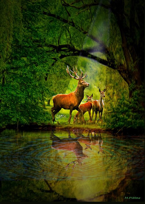  Greeting Card featuring the digital art Deer Reflections #2 by Michael Pittas