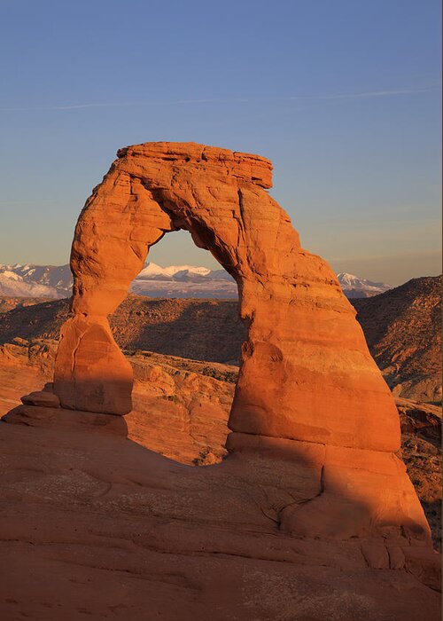 Rock Greeting Card featuring the photograph Delicate Arch at Sunset #1 by Alan Vance Ley