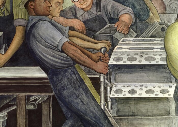 Fresco Greeting Card featuring the painting Detroit Industry  north wall by Diego Rivera
