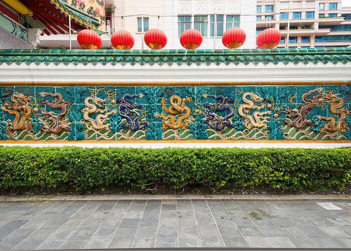 Photography Greeting Card featuring the photograph Dragon Frieze Outside A Building #1 by Panoramic Images