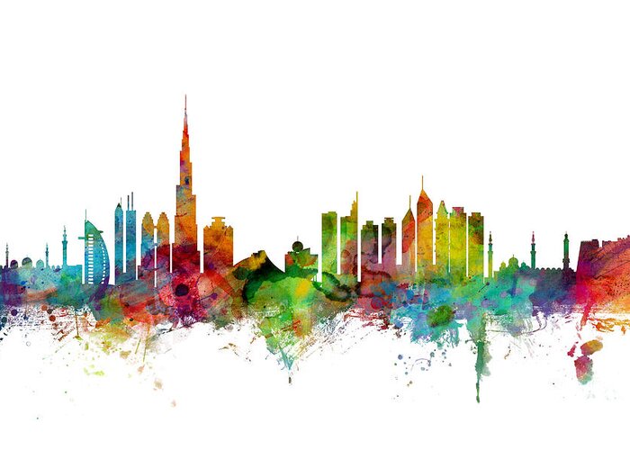 Urban Greeting Card featuring the digital art Dubai Skyline #1 by Michael Tompsett