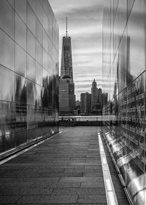 Financial District Greeting Card featuring the photograph Empty Sky Memorial And The Freedom Tower #1 by Susan Candelario