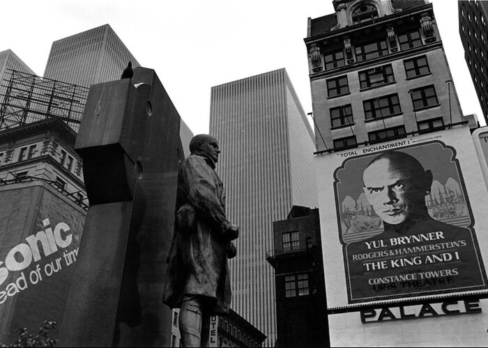 Film Homage The Fighting 69th 1940 Fr. Duffy Statue Yul Brynner Palace Theater New York 1977 Greeting Card featuring the photograph Film Homage The Fighting 69th 1940 Fr. Duffy Statue Yul Brynner Palace Theater New York 1977 #4 by David Lee Guss