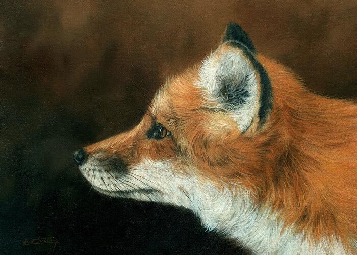 Fox Greeting Card featuring the painting Fox #2 by David Stribbling