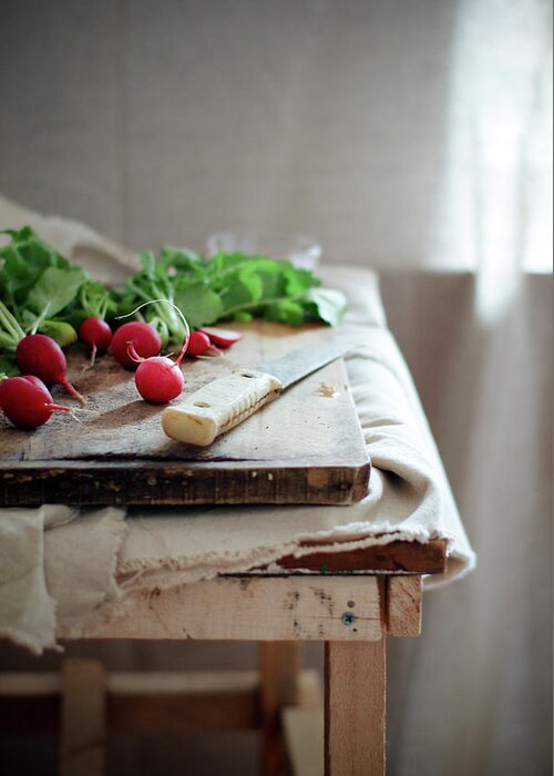 Cutting Board Greeting Card featuring the photograph Fresh Radishes #1 by 200