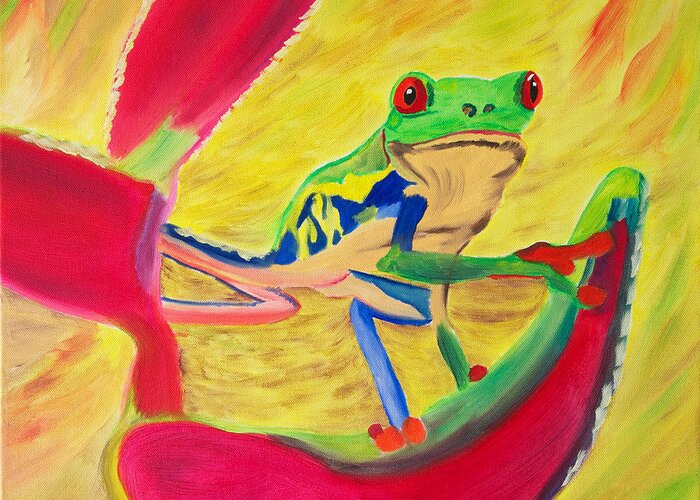Tree Frog Greeting Card featuring the painting Rainforest Melody by Meryl Goudey