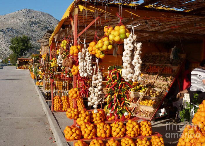 Fruit Greeting Card featuring the photograph Fruit and Vegtable Stalls - Opuzen - Croatia by Phil Banks