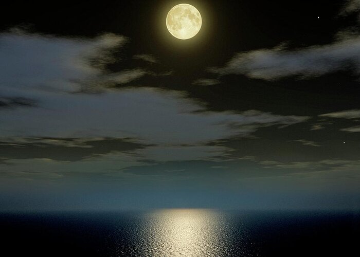 Nobody Greeting Card featuring the photograph Full Moon Over The Sea #1 by Detlev Van Ravenswaay
