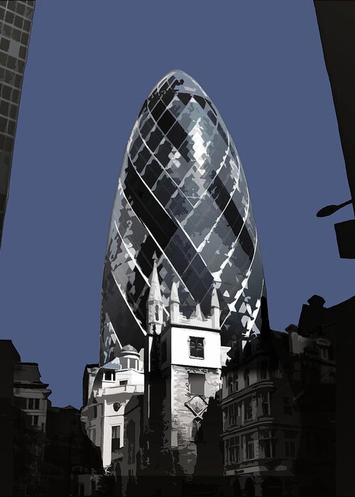 Eye Greeting Card featuring the mixed media Gherkin - New BLUE by Big Fat Arts