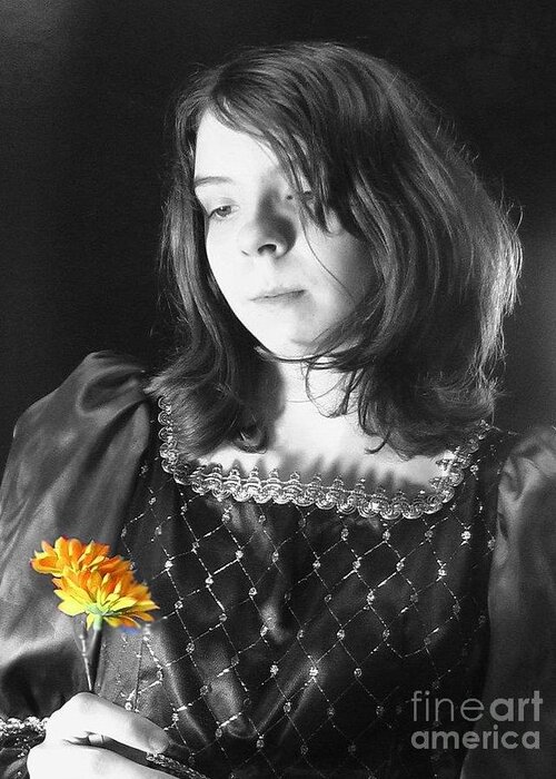  Greeting Card featuring the photograph Girl with flower #1 by Monica Withers
