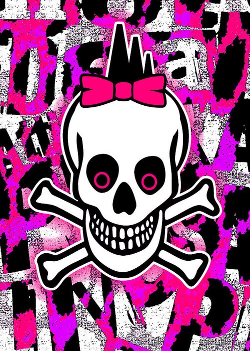 Skull Greeting Card featuring the digital art Girly Punk Skull #1 by Roseanne Jones