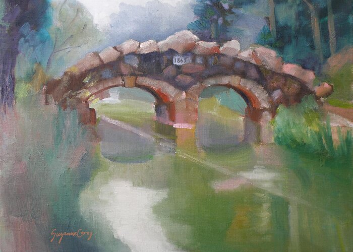 Lake Greeting Card featuring the painting Golden Gate Park Footbridge Stowe Lake #1 by Suzanne Giuriati Cerny