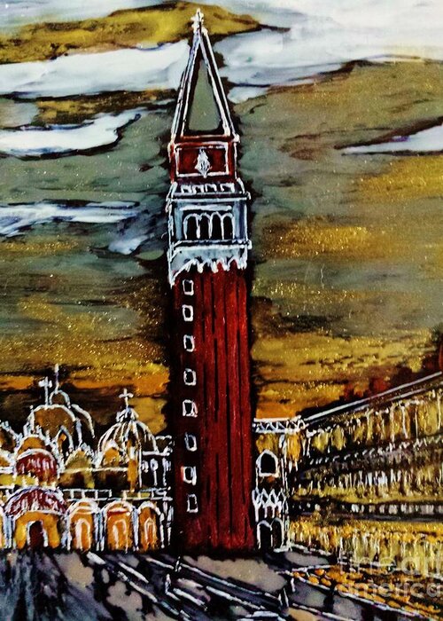 Venice Greeting Card featuring the painting Golden Venice #1 by Jasna Gopic