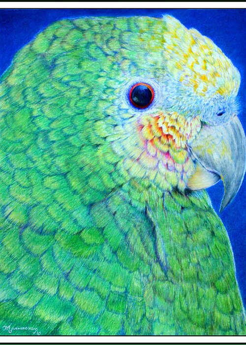 Fauna Greeting Card featuring the painting Green Parrot #2 by Mariarosa Rockefeller