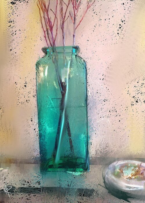 Vase Greeting Card featuring the mixed media Green Vase #1 by Russell Pierce