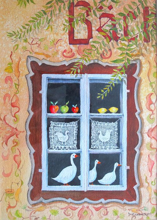 Austria Greeting Card featuring the painting Halstatt Window by Mary Ellen Mueller Legault