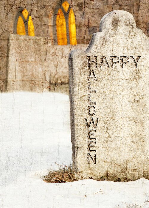 Halloween Greeting Card featuring the photograph Happy Halloween grunge graveyard #2 by Marianne Campolongo