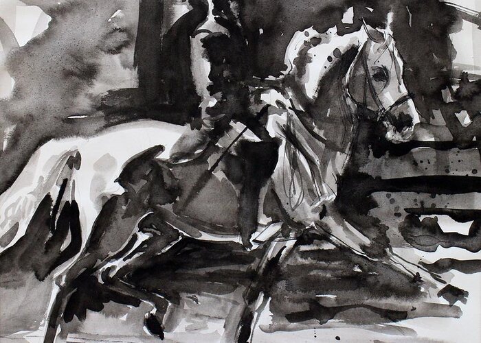 Dressage Horses Pen And Ink Lipizzaner Spanish Riding School Vienna Greeting Card featuring the painting Haute Ecole #2 by Tom Smith