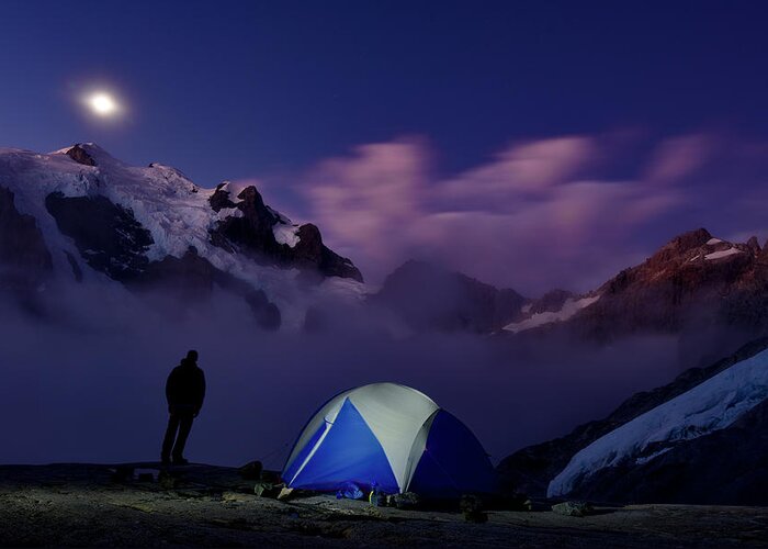 South Island Greeting Card featuring the photograph Hiker With Tent At Turners Bivvy #1 by Jake Norton