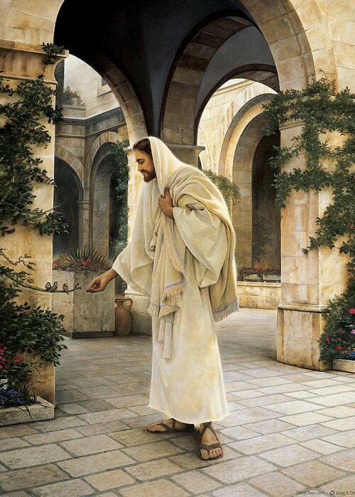 Jesus Greeting Card featuring the painting In His Constant Care by Greg Olsen