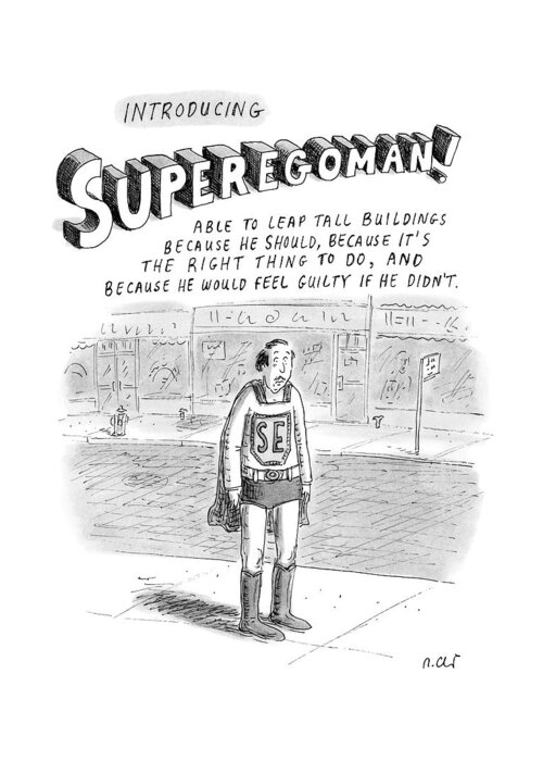 Introducing Superegoman! Greeting Card featuring the drawing Introducing Superegoman! #1 by Roz Chast