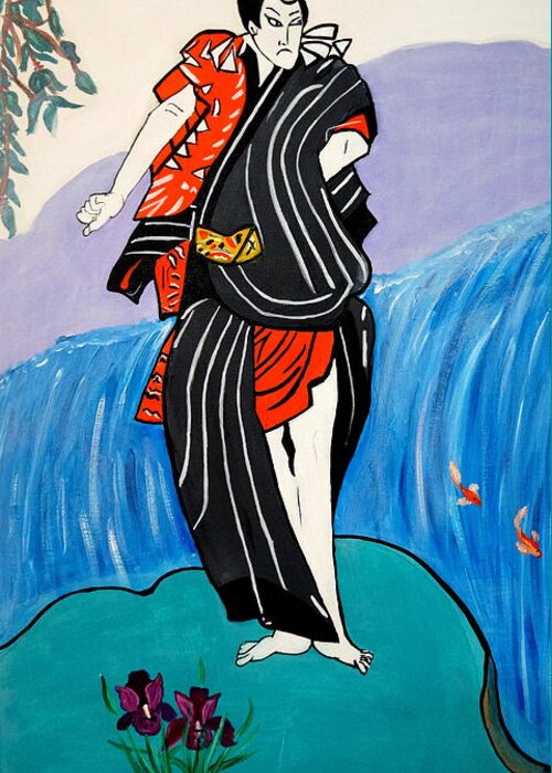 Japanese Man Greeting Card featuring the painting Japanese Man by Nora Shepley