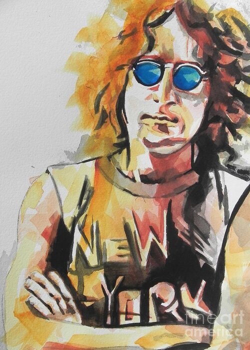 Watercolor Painting Greeting Card featuring the painting John Lennon 04 by Chrisann Ellis