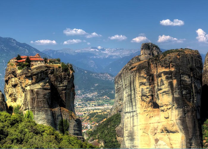 Greece Greeting Card featuring the photograph Kalambaka beneath the Meteora of Greece by Micah Goff