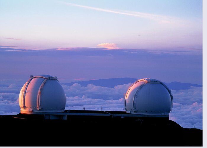 Keck Telescope Greeting Card featuring the photograph Keck I And II Observatories On Mauna Kea #1 by Simon Fraser/science Photo Library