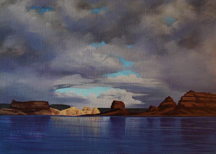 Lake Powell Greeting Card featuring the painting Lake Powell Storm by Cheryl Fecht