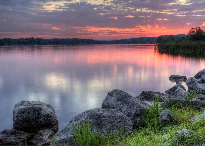Sunset Greeting Card featuring the photograph Lake Sunset #1 by David Dufresne