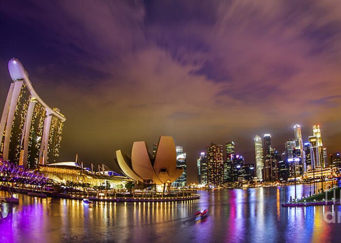 Sky Greeting Card featuring the photograph Landscaoe of Singapore business district #1 by Anek Suwannaphoom