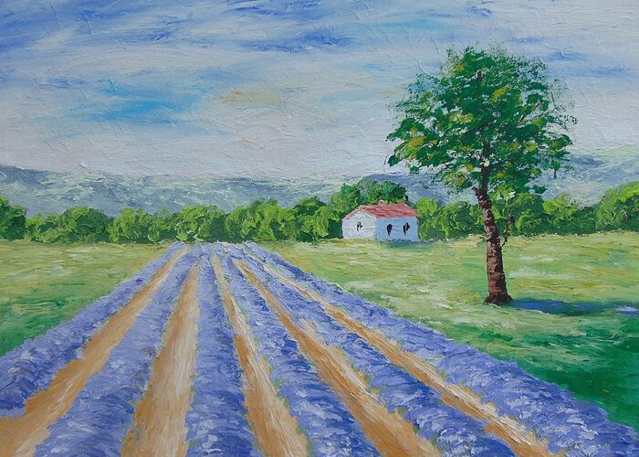 Provence Greeting Card featuring the painting Lavender field #1 by Frederic Payet