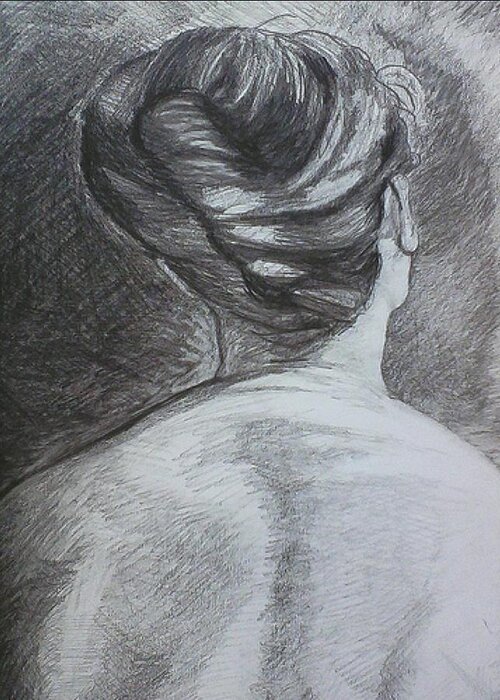 Figure Greeting Card featuring the drawing Le Chignon #1 by Kerrie B Wrye