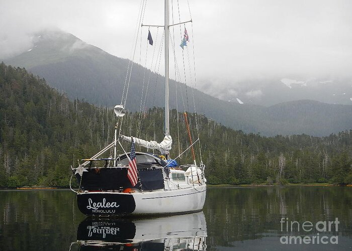 Sailboat Greeting Card featuring the photograph Lealea at anchor by Laura Wong-Rose