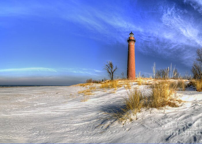 Little Greeting Card featuring the photograph Little Sable Lighthouse in Winter #1 by Twenty Two North Photography