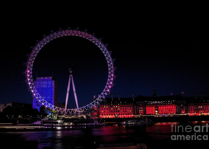 London Greeting Card featuring the photograph London Eye in Red White and Blue #1 by Jeremy Hayden