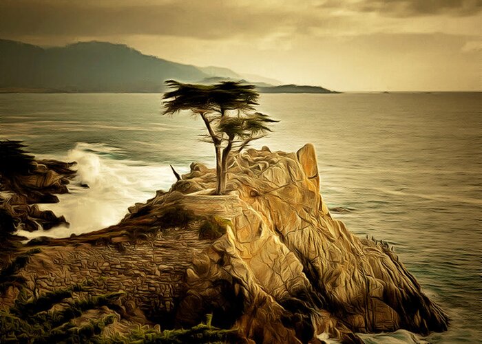 Barbara Snyder Greeting Card featuring the painting Lone Cypress Detail 2 by Barbara Snyder
