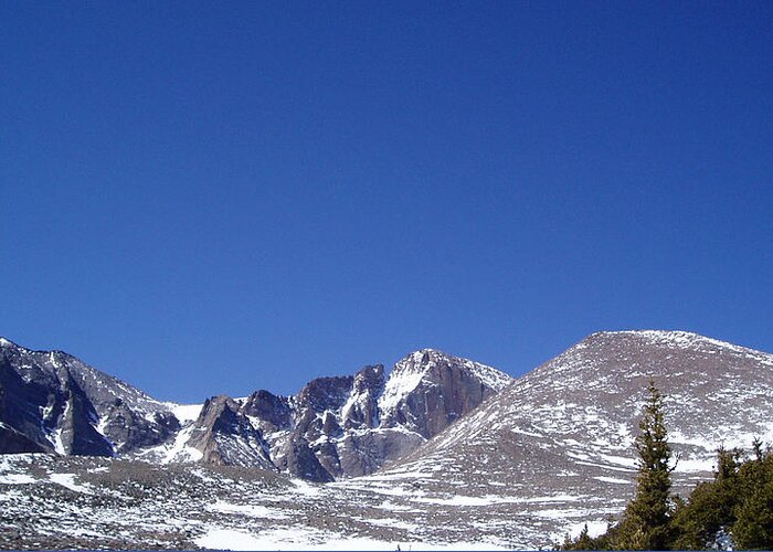 Mountains Greeting Card featuring the photograph Longs peak and blue sky by Thomas Samida