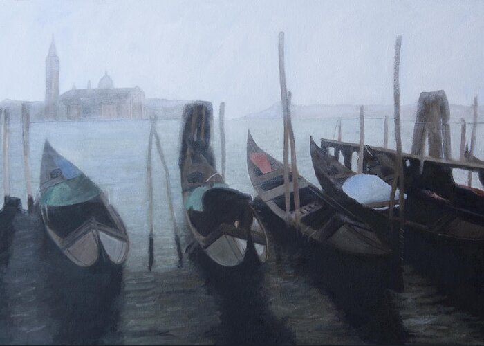 Venice Greeting Card featuring the painting Looking Across Gondolas #1 by Masami Iida